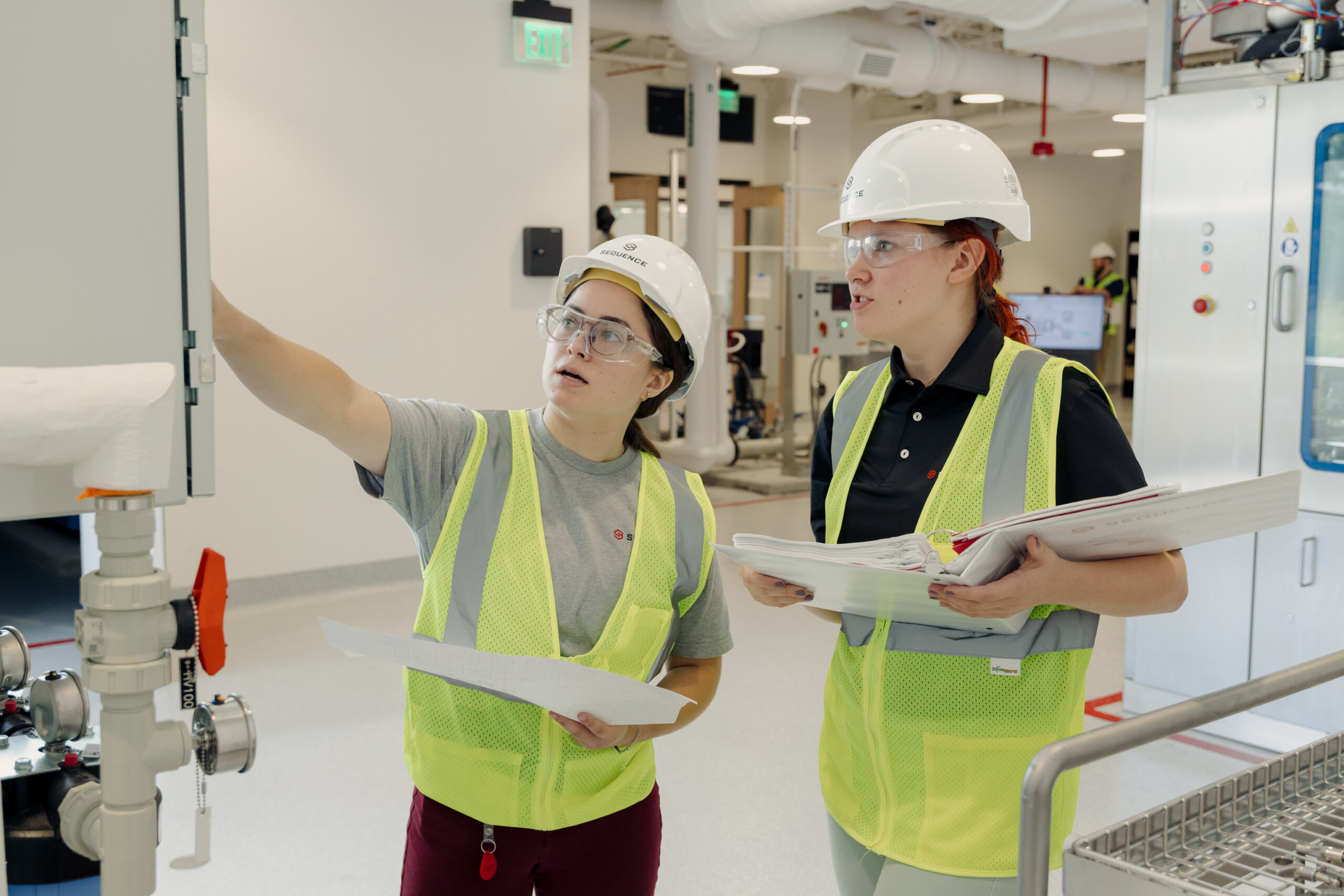 Sequence life sciences engineering consultants inspecting pharmaceutical utility systems at a GMP facility